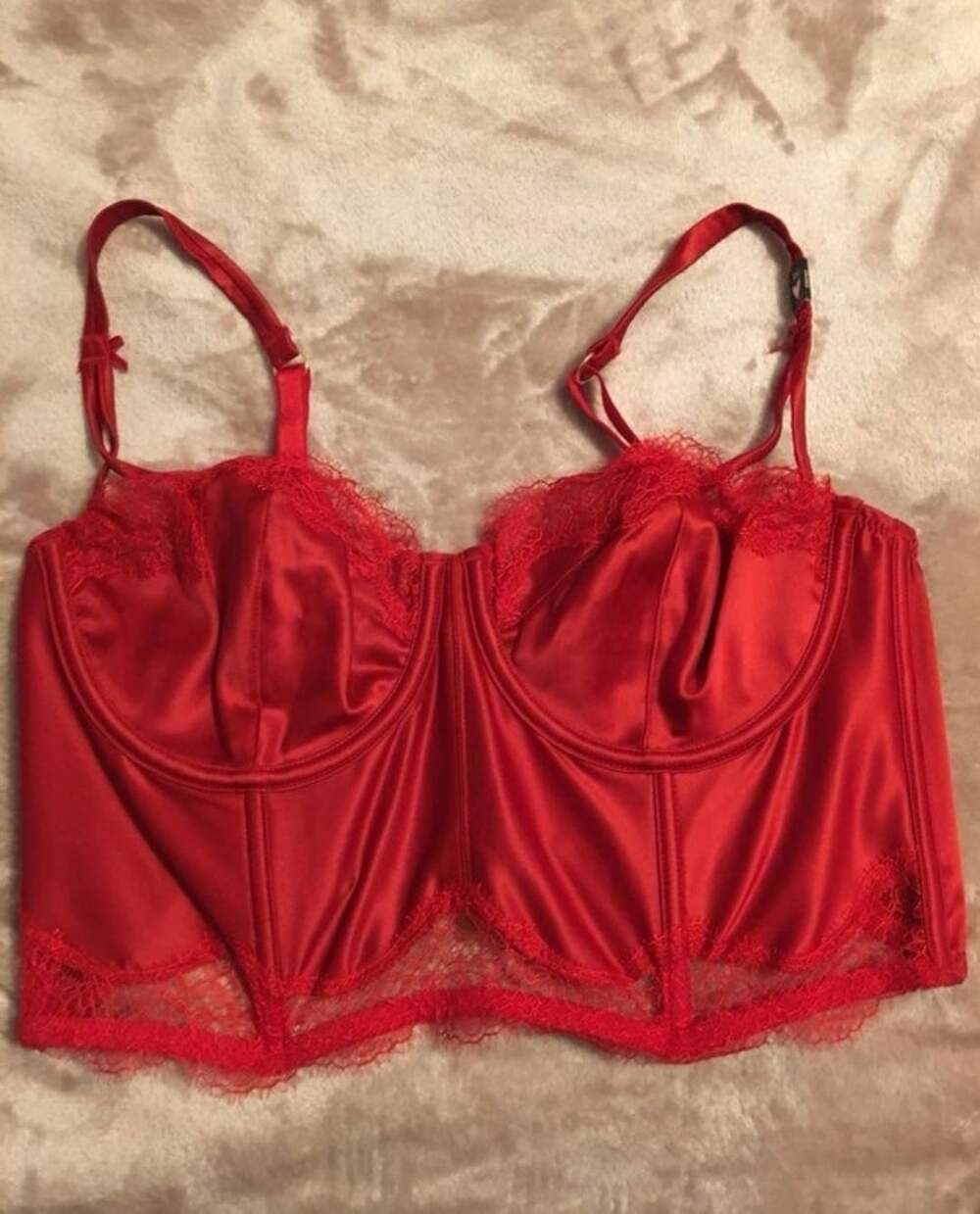 Victoria's Secret Dream Angels Red Satin and Lace Corset Balconette Bra Top